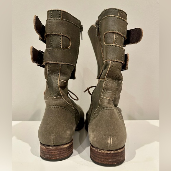Matisse Olive Green Leather “Lance” Combat Buckle Zip & Lace Up Boots 7 1/2 - Picture 5 of 12